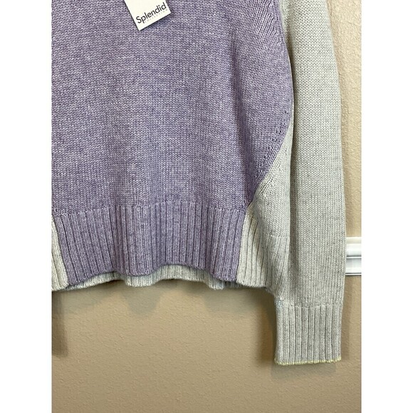 New Splendid Mally Purple Gray Green Colorblock M Sweater Cropped Cozy Comfy Top - Picture 9 of 12